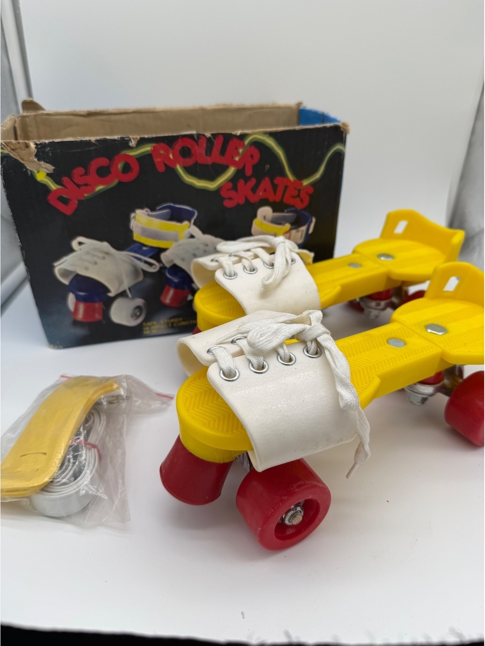 Vintage 70s Disco Rider Roller Skates Yellow Red White Adjustable Kids With Box